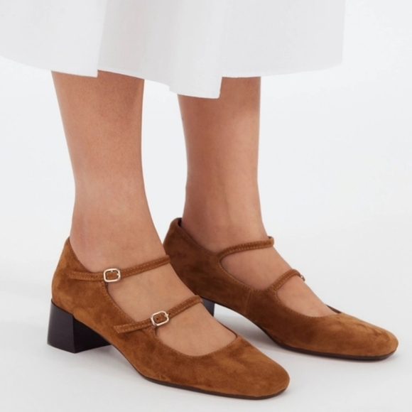New! Madewell The Nettie Heeled Mary Jane in Glazed Walnut Leather Suede - Picture 2 of 16